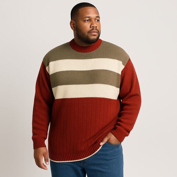 Ackers 2XL NWT Colorblock Sweater Crewneck Pullover Red Tan Ribbed - Picture 1 of 8